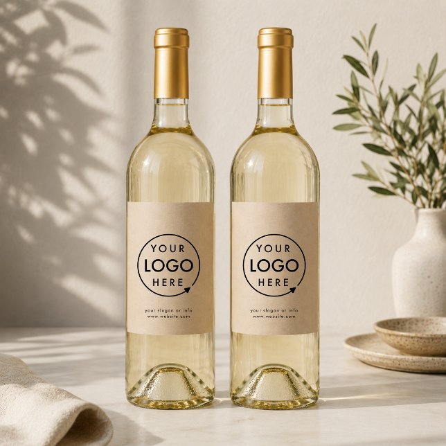 Rótulo de Garrafa de Vinho | Adesivos Kraft com Lo (Custom business logo wine bottle label with rustic kraft styling for branded gift bottles.)