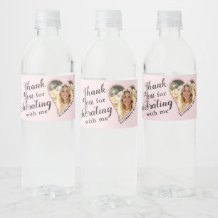 Rótulo De Garrafa De Vinho Adicione Sua Graduação Rosa Fotográfica Obrigado