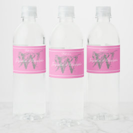 Rótulo De Garrafa De Vinho Adorável Rosa Casamento Cinza Monograma Branco Nom