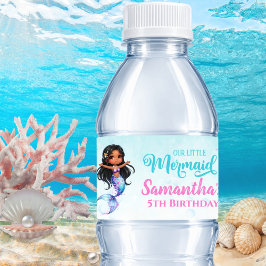 Rótulo De Garrafa De Vinho Afro mermaid Birthday Party - Under the Sea Splish