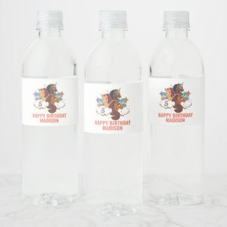 Rótulo De Garrafa De Vinho Afro Unicorn | Aniversário de Meninas Mágicas