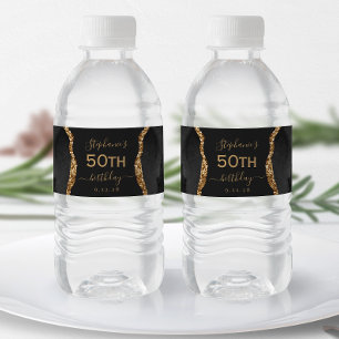 Rótulo De Garrafa De Vinho Ágata Dourada Preta Moderna Aniversário de 50 Anos