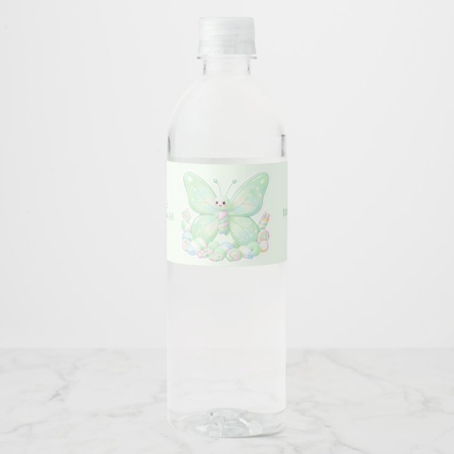 Rótulo De Garrafa De Vinho Água para Chuveiro de Bebê Borboleta Marshmallow V (Frente)