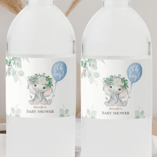 Rótulo De Garrafa De Vinho Água para Chuveiro de Bebê Elefante Azul