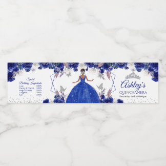 Rótulo De Garrafa De Vinho Água Royal Blue Silver Princess Quinceañera  