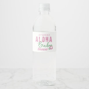 Rótulo De Garrafa De Vinho Aloha rosa de bebê & chá de fraldas tropical ver