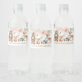 Rótulo De Garrafa De Vinho Animais da Floresta Blush Chá de fraldas Floral An