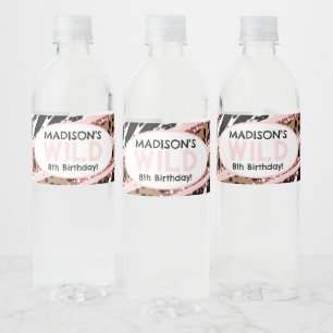 Rótulo De Garrafa De Vinho Animais de festa Wild Safari Pink Girl Aniversário