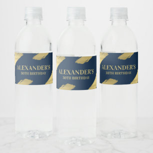 Rótulo De Garrafa De Vinho Aniversário Chic Elegante em Azul Marinho e Dourad