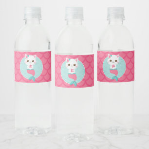 Rótulo De Garrafa De Vinho Aniversário da Gatinha Sereia Rosa Purrmaids