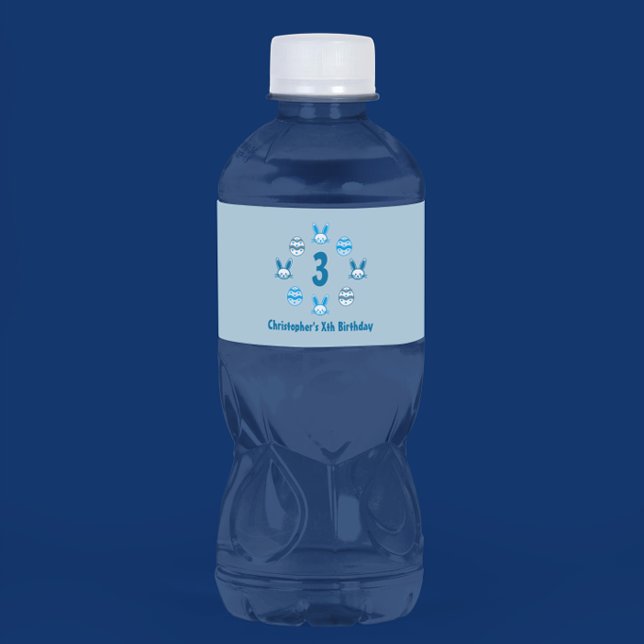 Rótulo De Garrafa De Vinho Aniversário de 3 anos Páscoa azul (Criador carregado)