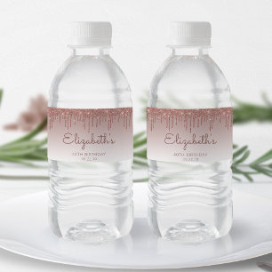 Rótulo De Garrafa De Vinho Aniversário de 40 anos de Glitter Dourado com Rosa