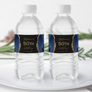 Rótulo De Garrafa De Vinho Aniversário de 50 anos Azul Naval Moderno Ágata Do