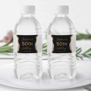Rótulo De Garrafa De Vinho Aniversário de 50 anos Moderno Cinza Dourado Ágata