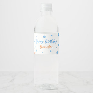 Rótulo De Garrafa De Vinho Aniversário de criança de golfinho de coral azul e