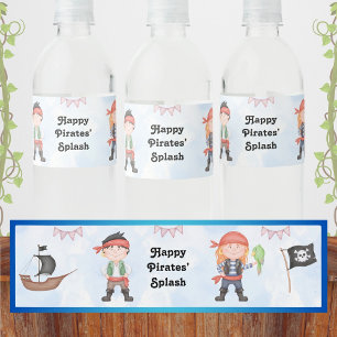 Rótulo De Garrafa De Vinho Aniversário de criança pirata em azul