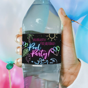 Rótulo De Garrafa De Vinho Aniversário de Festa de Piscina Preta com Brilho N