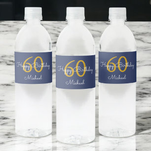 Rótulo De Garrafa De Vinho Aniversário do Script Moderno Dourado do marinho A