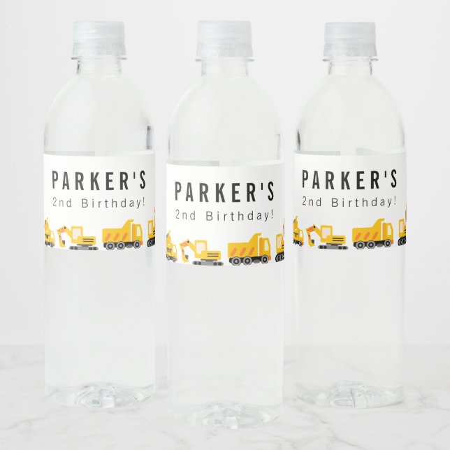 Rótulo De Garrafa De Vinho Aniversário do Tema Caminhões de Construção (Garrafas)