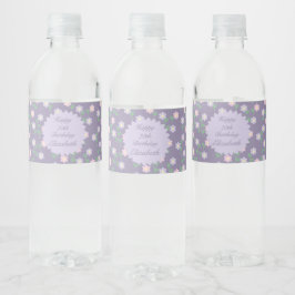 Rótulo De Garrafa De Vinho Aniversário Floral Roxo