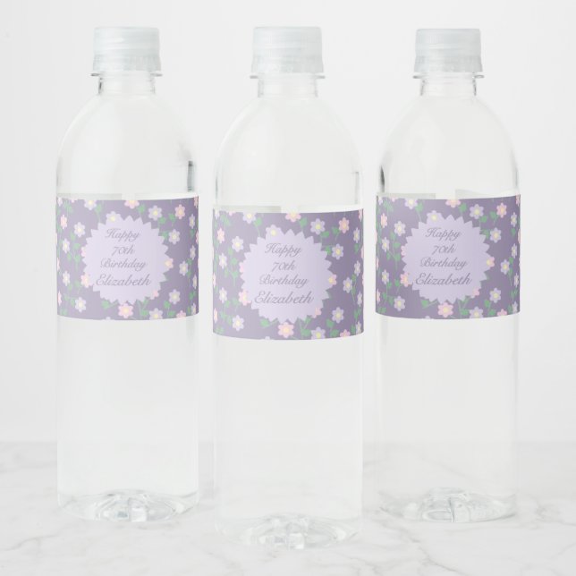 Rótulo De Garrafa De Vinho Aniversário Floral Roxo (Garrafas)