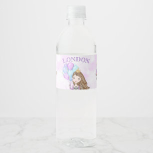 Rótulo De Garrafa De Vinho Aniversário Garota Princesa Lavanda Turquesa Doura