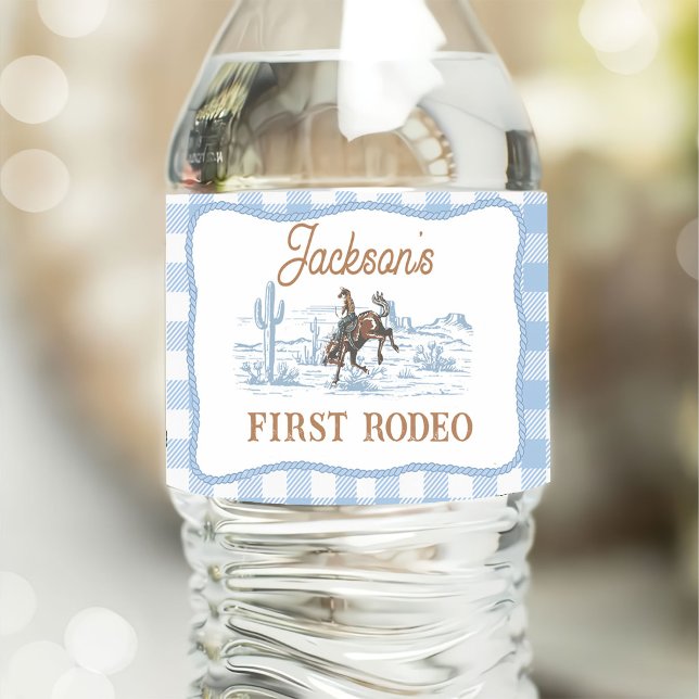 Rótulo De Garrafa De Vinho Aniversário Rodeio Cowboy Azul Ocidental (Criador carregado)