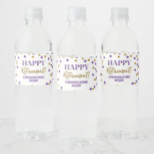Rótulo De Garrafa De Vinho Aposentadoria Feliz Confete Roxo Dourado