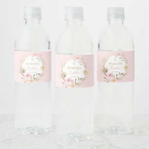 Rótulo De Garrafa De Vinho aquarela flores bege rosa Batismo