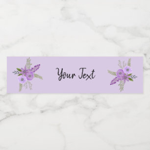Rótulo De Garrafa De Vinho Aquarela Violeta Lavanda Floral