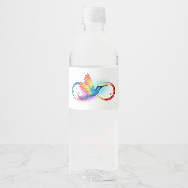 Rótulo De Garrafa De Vinho Arco-íris Hummingbird com símbolo Infinito (Frente)