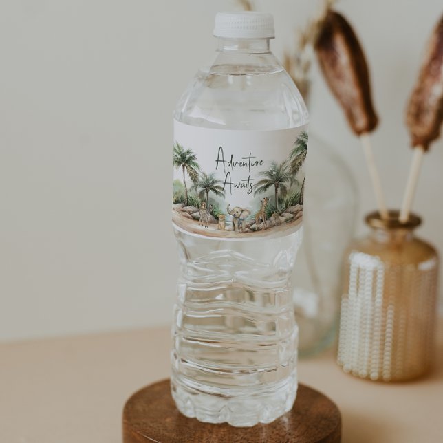Rótulo De Garrafa De Vinho Aventura Animais Safari Selvagens Aguarda Chá de f (Criador carregado)