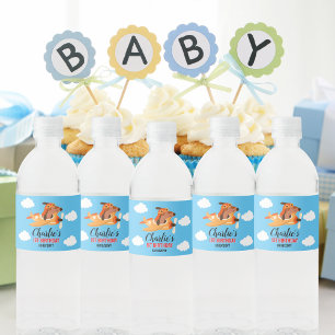 Rótulo De Garrafa De Vinho Avião Voador Piloto De Cães,Crianças Cutes Azul An