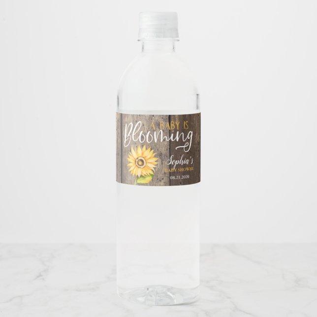 Rótulo De Garrafa De Vinho Baby is Blooming Elegante Watercolor (Frente)