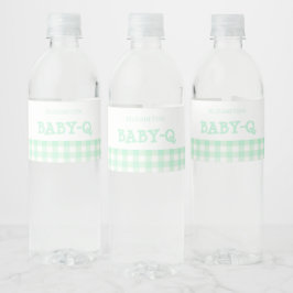 Rótulo De Garrafa De Vinho Baby-Q Mint Green Gingham Baby Shower