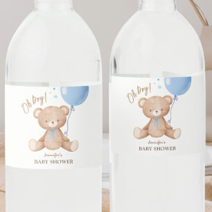 Rótulo De Garrafa De Vinho Balão Azul do Urso de Teddy   Água Chá de fraldas