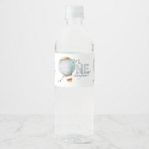 Rótulo De Garrafa De Vinho Balão de Ar Quente Azul de Aquecimento de Aquarela