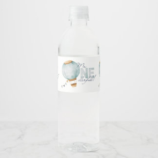 Rótulo De Garrafa De Vinho Balão de Ar Quente Azul de Aquecimento de Aquarela