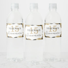 Rótulo De Garrafa De Vinho Balão de Quinceanera Preto com Esparto Dourado