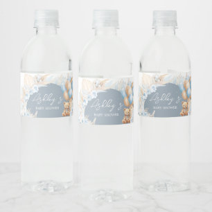 Rótulo De Garrafa De Vinho Balão de Urso Azul Boho