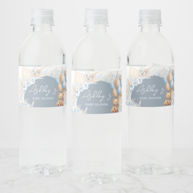 Rótulo De Garrafa De Vinho Balão de Urso Azul Boho (Garrafas)