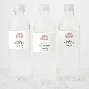 Rótulo De Garrafa De Vinho Balões de brilho rosa e prata de aniversário