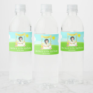 Rótulo De Garrafa De Vinho Banca de Limonada Aniversário Menina de Cabelo Pre