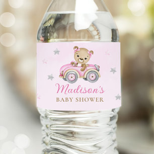 Rótulo De Garrafa De Vinho Barly Wait Teddy Bear Rosa Chá de fraldas