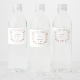 Rótulo De Garrafa De Vinho Batismo da Moldura Floral Rosa Esbranquiçada