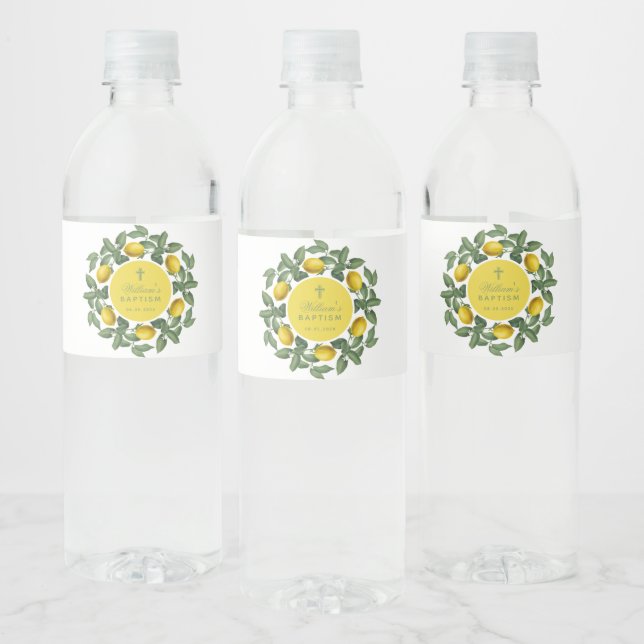 Rótulo De Garrafa De Vinho Batismo de Limonada Limões Círculo Amarelo Botânic (Garrafas)