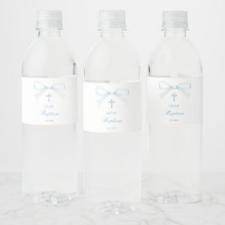 Rótulo De Garrafa De Vinho Batismo do Laço Azul Aquarela