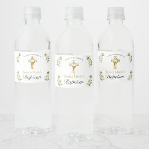 Rótulo De Garrafa De Vinho Batismo Dourado Floral Clássico Elegante
