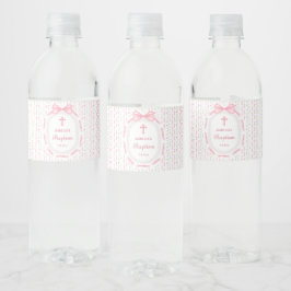 Rótulo De Garrafa De Vinho Batismo Floral do Quadro de Fita de Arco Rosa