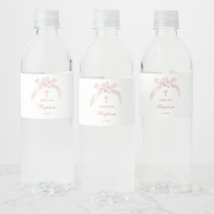 Rótulo De Garrafa De Vinho Batismo Laço Rosa Floral